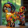Shih Tzu LED φωτιστικό νυκτός στυλ βιτρό ρητίνη άγαλμα με μοβ φιόγκο - Βύσμα USB / Στυλ Σιχ Τζου