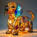Καλλιτεχνικό φωτιστικό LED dachshund τύπου Tiffany από χρωματιστή ρητίνη με σχέδιο μωσαϊκό - Βύσμα USB / Στυλ Dachshund