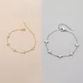 Bracciale quadrifoglio minimalista in oro e argento con pietre scintillanti. - Bracciale a Cinque Quadrifogli (SL-71 (Catenina di Estensione da 7 cm)) / Oro Bianco