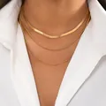 Layered 14K gold plated flat snake and curb chain necklace set for women - Three-layer Stacked Snake Chain, Curb Chain and Bead Chain (07 Gold) / Gold