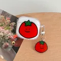 Nahaufnahme einer transparenten AirPods Hülle mit süßem Tomaten Design und Anhänger. - AirPods 1/2. Generation / Tomate