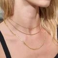 Elegant gold layered necklace set featuring paperclip, rope, and Figaro chain designs for women - Three-layer Stacked Paperclip Chain, Rope Chain and Figaro Chain (09 Gold) / Gold