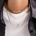 Layered gold-toned necklace set featuring elegant flat blade and textured rope chains - Gold Blade Chain and Double Fine Rope Chains Stacked (10 Gold) / Gold