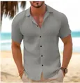 Men's summer beach short-sleeve button-down shirt in a premium solid gray colorway - Light Gray