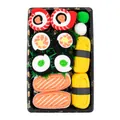 Creative sushi-themed cotton crew socks gift set in realistic food tray packaging - One Size / 5-Color Set