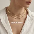 Gold layered necklace set featuring flat snake chain and figaro chain with 10cm extension - Water Wave Chain, Flat Snake Chain and Figaro Chain Stacked (11 Gold) / 32cm+35cm+39cm+10cm / Gold