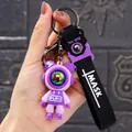 Purple astronaut bear keychain charm with black silicone strap and Top One Mask text - Bear with Pink Lightning / Purple