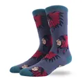 Graue mittellange Socken mit petrolfarbenen Akzenten und rotem Indianermuster - 3