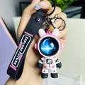 Cute bunny-eared astronaut keychain with Explore Future rubber strap for bags and keys - Large Roaming Starry Sky Rabbit / Pink