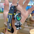 Cool astronaut bear keychain figure with black Explore Future strap for backpack charm - Space Hero / Black