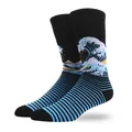 Retro The Great Wave off Kanagawa patterned men's crew socks with blue stripes and black base - The Great Wave off Kanagawa Style (9)