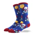 Trendy men's blue crew socks featuring a vintage horror clown with balloon pattern print - Retro Clown Color Block Style (10)