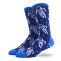 Blue men's mid-calf crew socks featuring white and red astronaut patterns and blue trim - Astronaut Pattern Style (11)