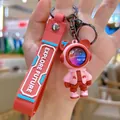 Space-themed bear keychain in pink and red with Explore Future strap decoration - Space Hero / Pink