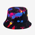Black cotton bucket hat with vibrant colorful paint splash tie-dye graffiti print style - M (56-58cm) / Colorful Ink Splatter Tie-dye (22)