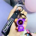 Purple space bear keychain with Explore Future strap for bag charm - Roaming Sitting Bear / Purple
