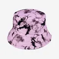 Fashionable lavender and black tie-dye bucket hat with sun protection for outdoor use - M (56-58cm) / Light Purple Black Trace Tie-dye (36)