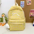 Yellow gingham student backpack with cute white bow and cloud plush charm - Yellow with Cloud Charm