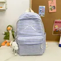 A cute light purple and white checkered backpack featuring a white embroidered bow - Purple with Cloud Charm