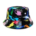 Graffiti splash paint bucket hat with vibrant multi-color patterns on black fabric - M (56-58cm) / Black with Colorful Splatter (49)