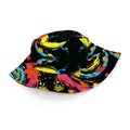 Double-sided graffiti print bucket hat with vibrant abstract leaf patterns on black - M (56-58cm) / Black with Colorful Leaves (50)