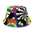 Vibrant multicolor graffiti printed bucket hat with abstract checkerboard patterns. - M (56-58cm) / Black White Grid Color Graffiti (51)