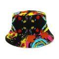 Vibrant tie-dye bucket hat with colorful graffiti and maple leaf print for sun protection - M (56-58cm) / Black with Red Yellow Blue Leaves (54)