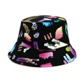 Black bucket hat featuring a vibrant colorful graffiti brushstroke print SKU variant - M (56-58cm) / Black with Colorful Brushstrokes (57)