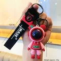 Pink astronaut bear keychain with black strap for bags and keys - Lightning Bear [7.2cm] / Pink