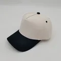 Premium blank two-tone cotton five-panel baseball cap in off-white and black color block - One Size / Black Beige