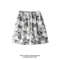 Men's retro tie-dye cargo shorts with elastic waist and drawstring in grey and white. - M / White