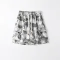Men's retro tie-dye cargo shorts with elastic waist and drawstring in grey and white. - M / White