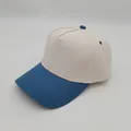 Classic two-tone cotton 5-panel hard top baseball cap in cream and blue color block design - One Size / Peacock Blue