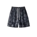 Vintage tie-dye cargo shorts for men with drawstring waist and pockets - M / Black