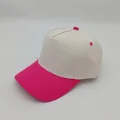Classic two-tone cotton five-panel baseball cap featuring cream crown and hot pink brim - One Size / Rose Red