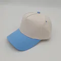Beige and blue two-tone pure cotton 5-panel structured baseball cap variant view - One Size / Sky Blue