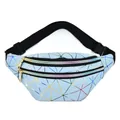Light blue fashion waist bag featuring rainbow geometric lines and double zipper compartments - Light Blue