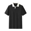 Schwarzes Herren-Polohemd mit kurzen Ärmeln und kontrastierendem weißem Rippkragen - M / Schwarz