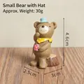 Cute miniature resin bear figurine with blue hat and flower, 4.6cm height garden decor - Bear With Hat (38)