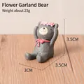 Cute miniature resin bear figurine with pink flower crown for garden decoration - Bear With Wreath (20)