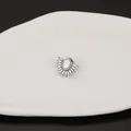 Detailed close-up view of stainless steel earring featuring iridescent shell inlay - Fan Shape Style / Steel