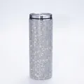 Vaso térmico de 20 oz de acero inoxidable con cobertura total de diamantes de imitación - 20oz Con Pajita / Plateado