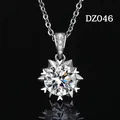 Elegant sterling silver necklace featuring a brilliant round simulated moissanite pendant - Sunflower Snowflake Style (DZ046)