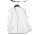 Traditioneel wit Chinees Tang-pak vest voor heren met kikkerknoppen en zak. - M / Wit