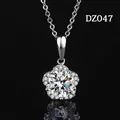 Elegant moissanite-style flower pendant necklace in silver with sparkling round gems - Five-Petal Flower Style (DZ047)