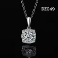 Silver pendant necklace featuring a brilliant round simulated moissanite in halo setting - Square Halo Style (DZ049)