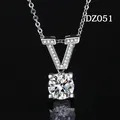 Silver-toned necklace with V-shaped pendant and sparkling moissanite-style round stone. - V-Shape Pendant Style (DZ051)