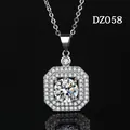 Elegant silver-tone square pendant necklace with sparkling faux moissanite stone - Geometric Square Double-Halo Style (DZ058)