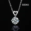 Elegant silver necklace with heart-shaped bail and brilliant round moissanite pendant - Hollow Heart Clasp Style (DZ061)