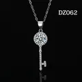 Elegant silver key pendant necklace featuring a sparkling round moissanite style stone - Key Shape Style (DZ062)